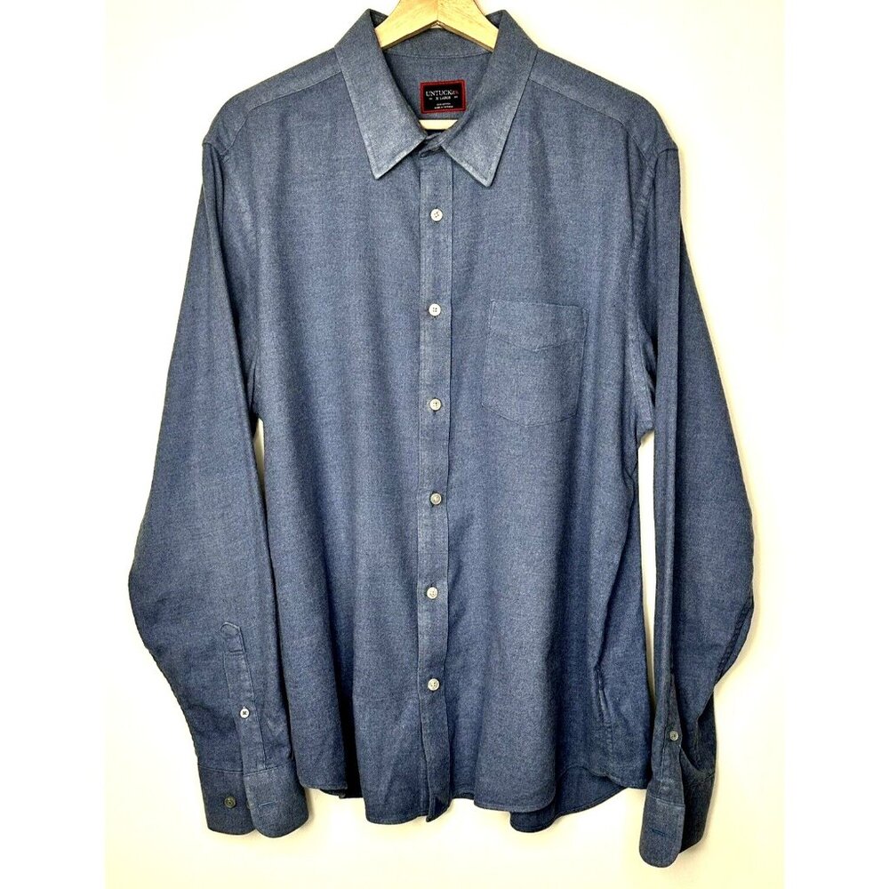 UNTUCKit Mens Button Up Shirt Cotton Flannel Feel Sherwood 35722 Warm Blue XL